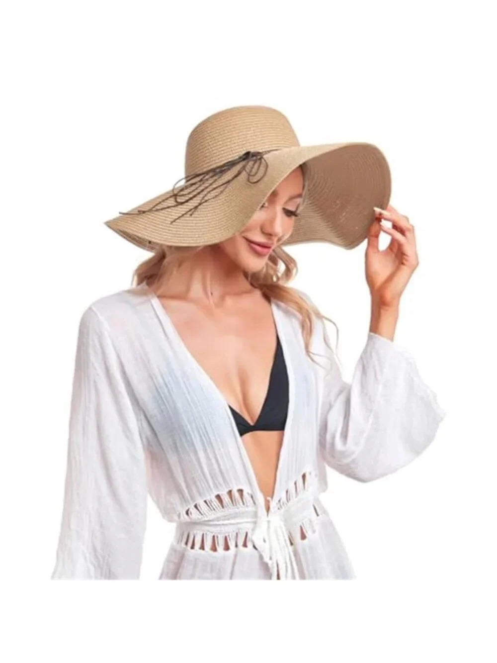 Beach Hats for Women Straw Sun Hat Floppy Wide Brim Foldable UPF 50+ UV
